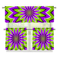 Green Flower Moving Optical Illusion 3 Piece Kitchen Curtains