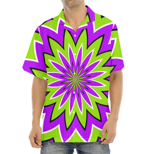 Green Flower Moving Optical Illusion Aloha Shirt