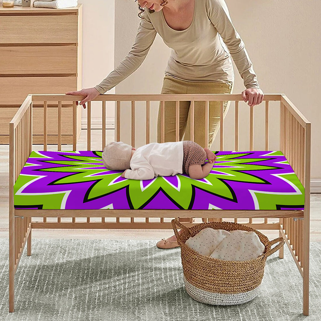 Green Flower Moving Optical Illusion Baby Crib Sheet