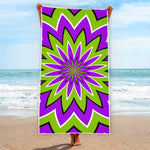 Green Flower Moving Optical Illusion Beach Towel
