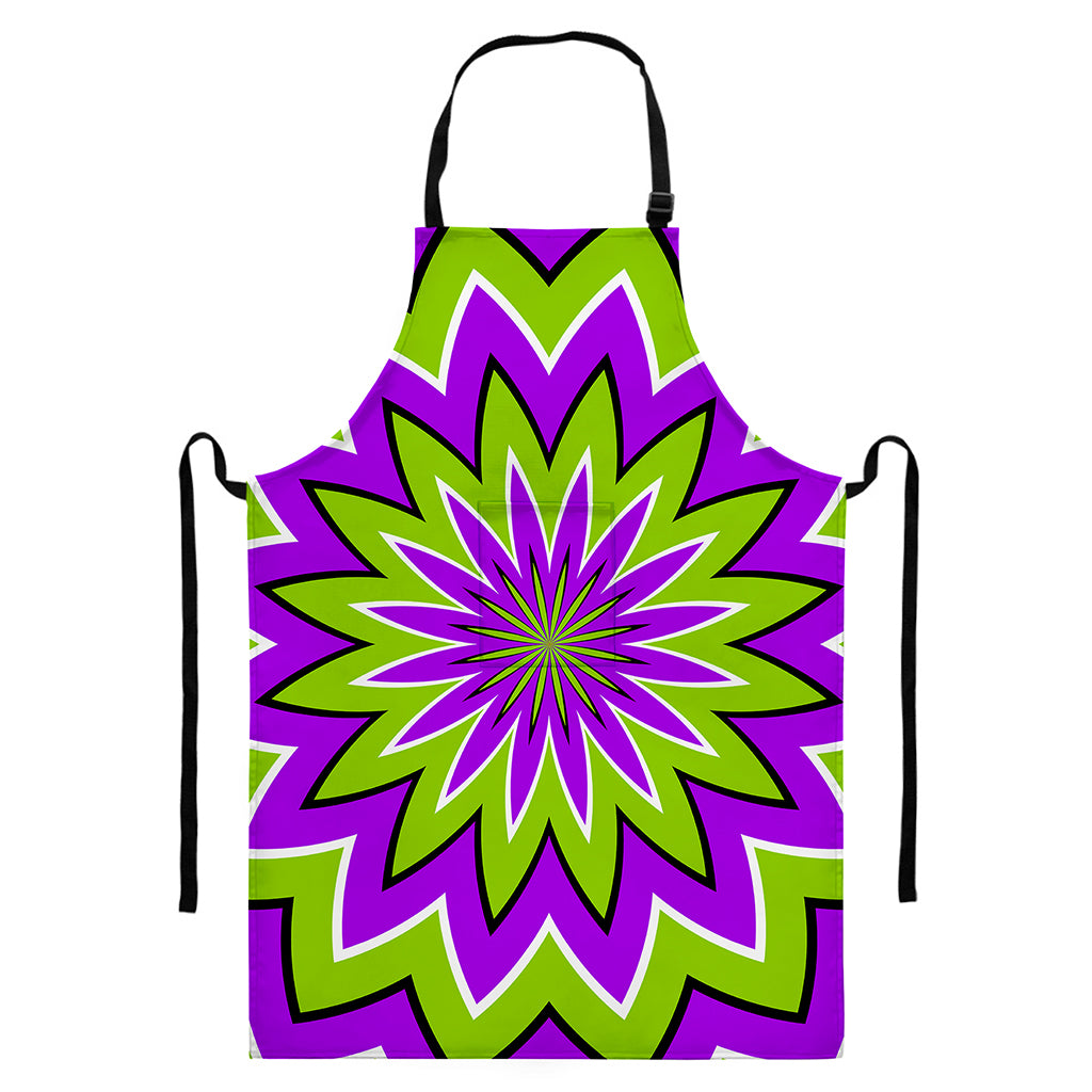 Green Flower Moving Optical Illusion Bib Apron With Pocket