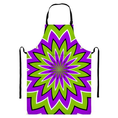 Green Flower Moving Optical Illusion Bib Apron With Pocket