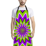Green Flower Moving Optical Illusion Bib Apron With Pocket
