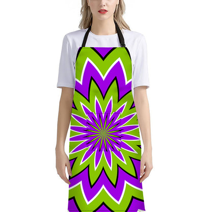 Green Flower Moving Optical Illusion Bib Apron With Pocket