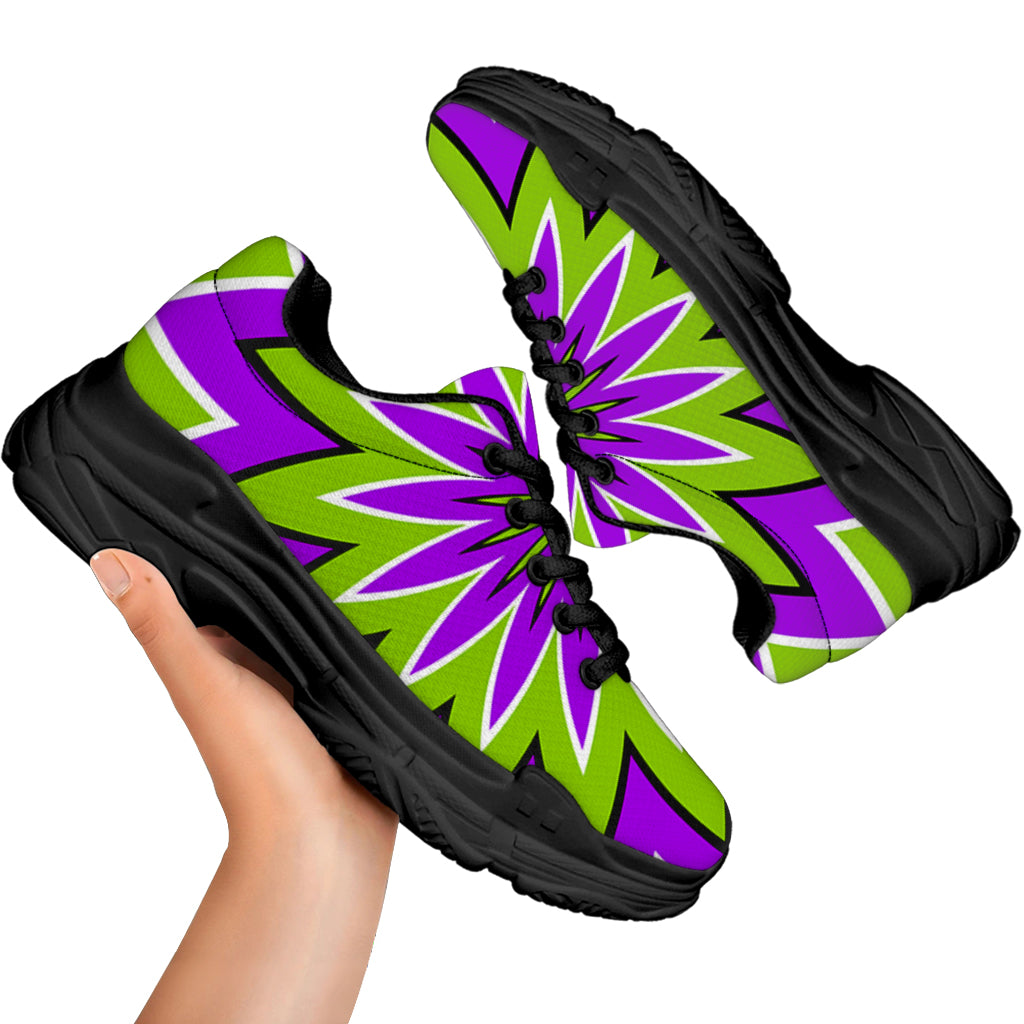 Green Flower Moving Optical Illusion Black Chunky Shoes