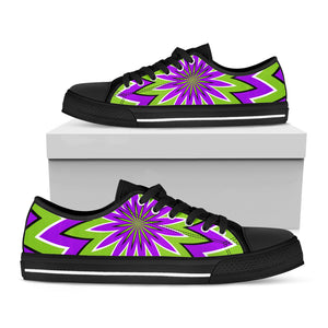 Green Flower Moving Optical Illusion Black Low Top Sneakers