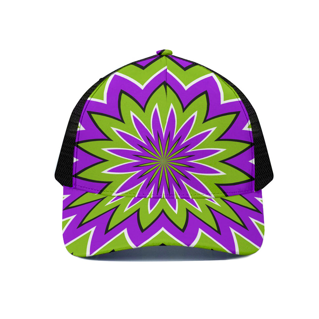 Green Flower Moving Optical Illusion Black Mesh Trucker Cap