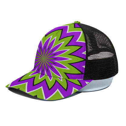 Green Flower Moving Optical Illusion Black Mesh Trucker Cap