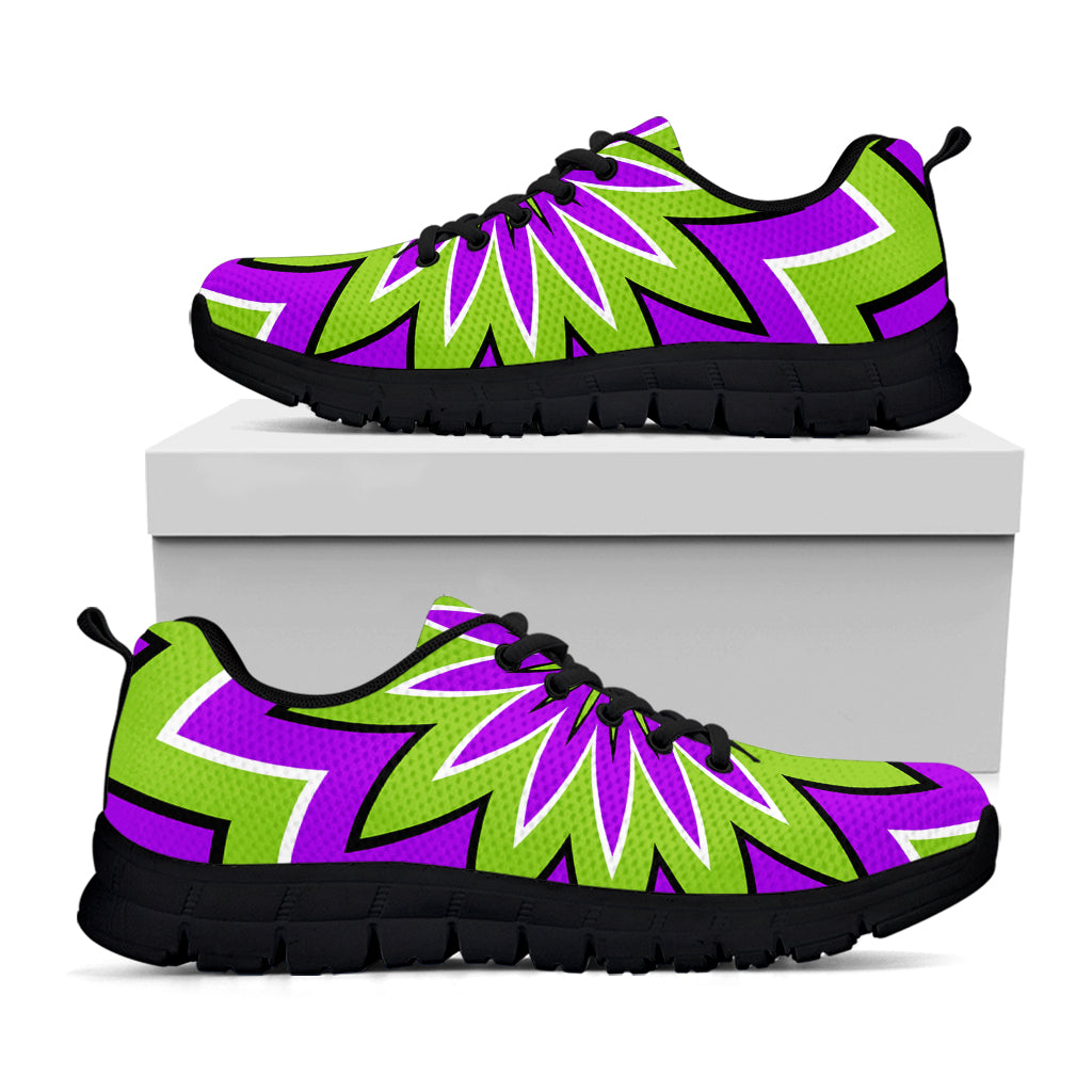 Green Flower Moving Optical Illusion Black Running Shoes