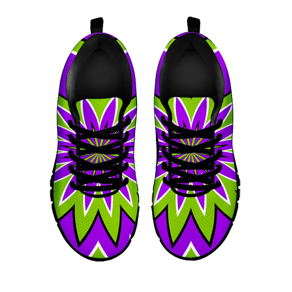 Green Flower Moving Optical Illusion Black Running Shoes