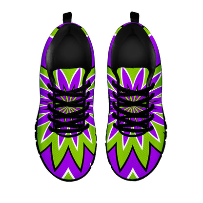 Green Flower Moving Optical Illusion Black Running Shoes