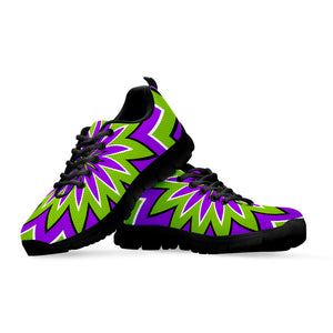 Green Flower Moving Optical Illusion Black Running Shoes