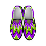 Green Flower Moving Optical Illusion Black Slip On Sneakers