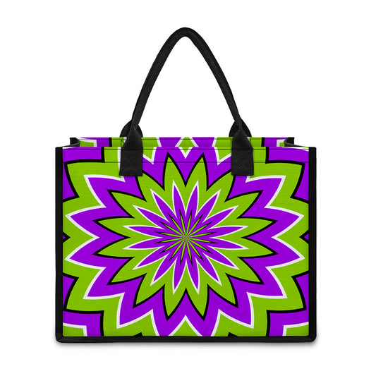 Green Flower Moving Optical Illusion Canvas Tote Bag