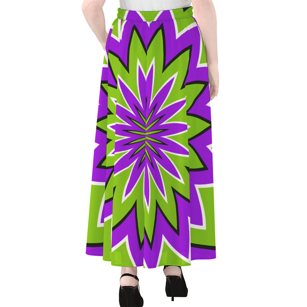 Green Flower Moving Optical Illusion Chiffon Maxi Skirt