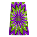 Green Flower Moving Optical Illusion Cotton Front Slit Maxi Skirt