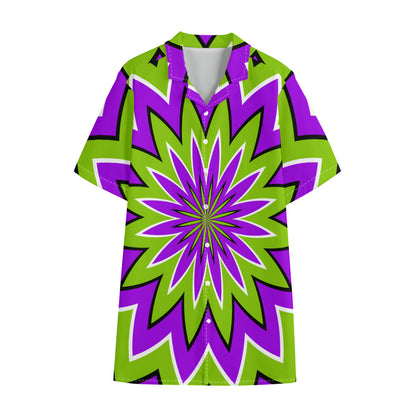 Green Flower Moving Optical Illusion Cotton Hawaiian Shirt
