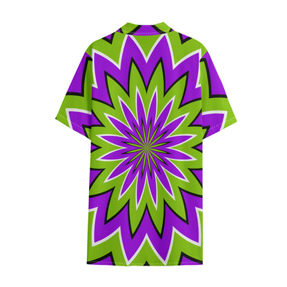 Green Flower Moving Optical Illusion Cotton Hawaiian Shirt