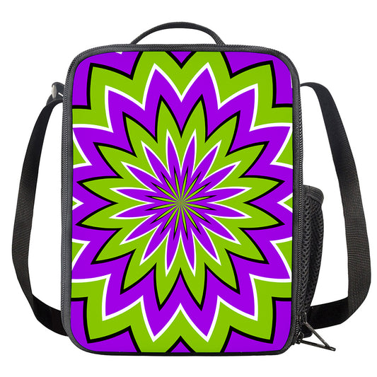 Green Flower Moving Optical Illusion Crossbody Lunch Bag
