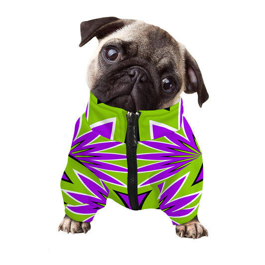 Green Flower Moving Optical Illusion Dog Zip Up Jacket