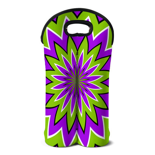 Green Flower Moving Optical Illusion Double Neoprene Wine Tote