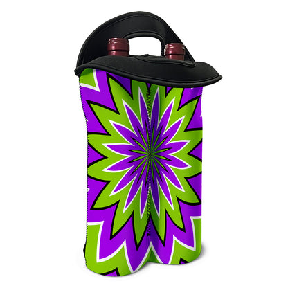 Green Flower Moving Optical Illusion Double Neoprene Wine Tote