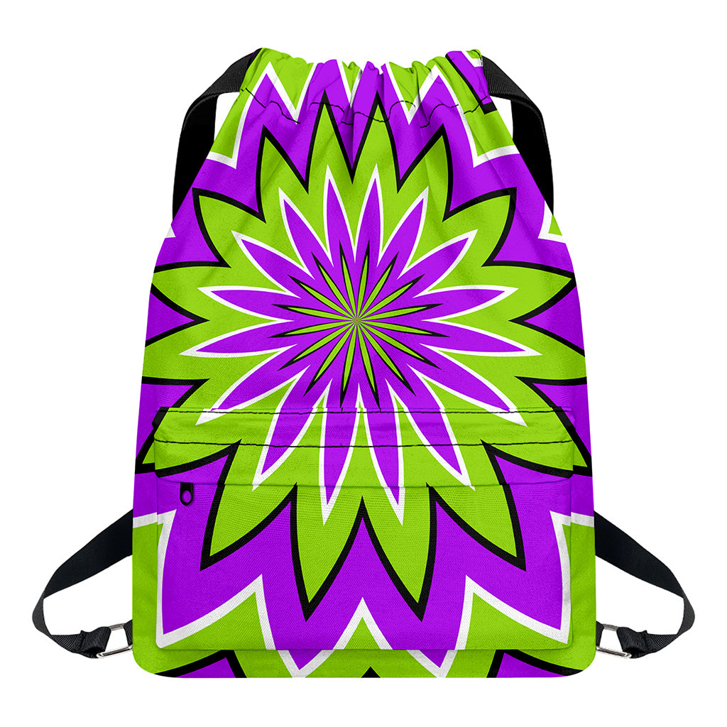 Green Flower Moving Optical Illusion Drawstring Backpack