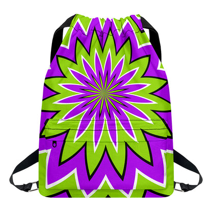 Green Flower Moving Optical Illusion Drawstring Backpack