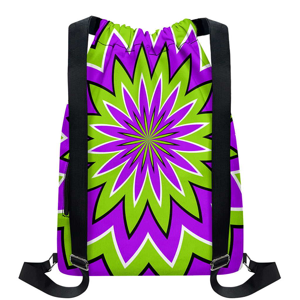 Green Flower Moving Optical Illusion Drawstring Backpack