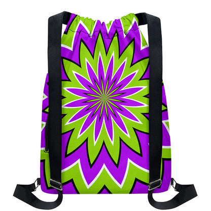 Green Flower Moving Optical Illusion Drawstring Backpack