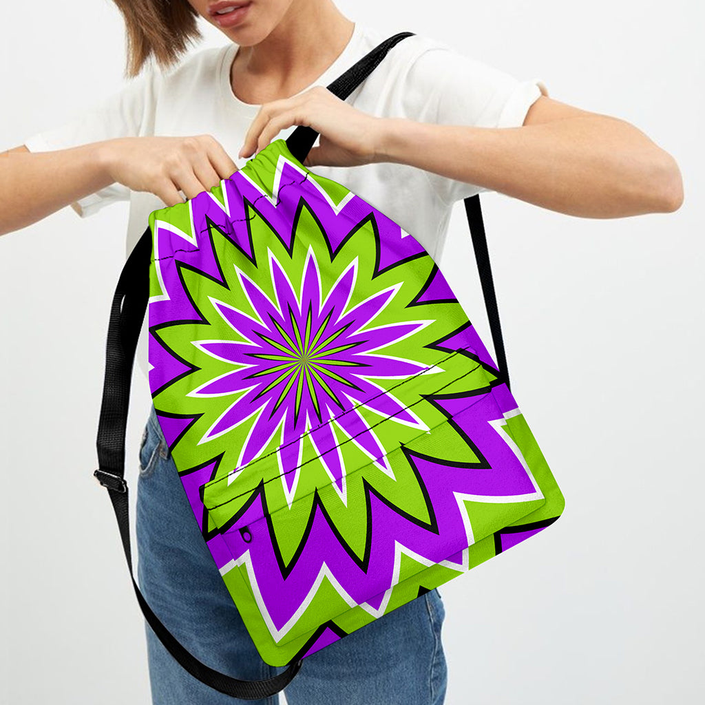 Green Flower Moving Optical Illusion Drawstring Backpack