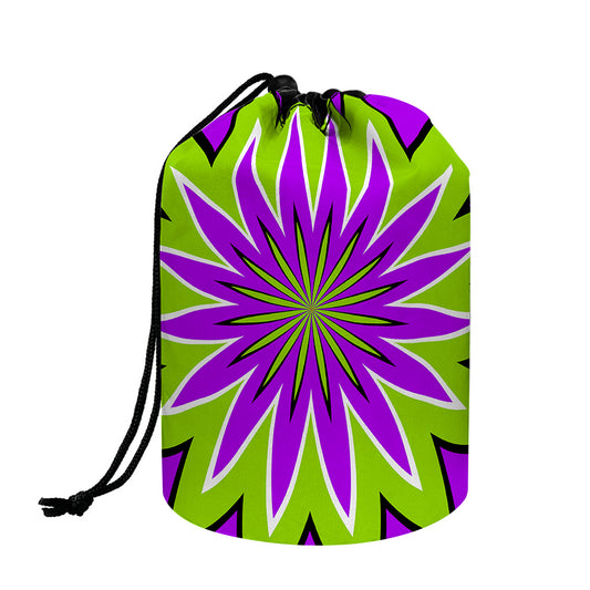 Green Flower Moving Optical Illusion Drawstring Makeup Bag