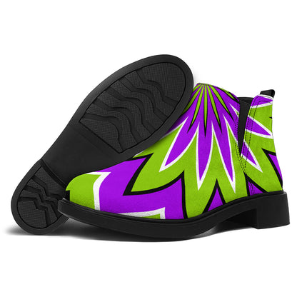 Green Flower Moving Optical Illusion Flat Ankle Boots