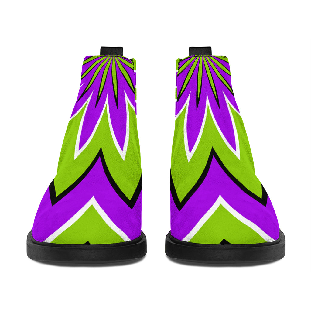 Green Flower Moving Optical Illusion Flat Ankle Boots