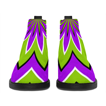 Green Flower Moving Optical Illusion Flat Ankle Boots