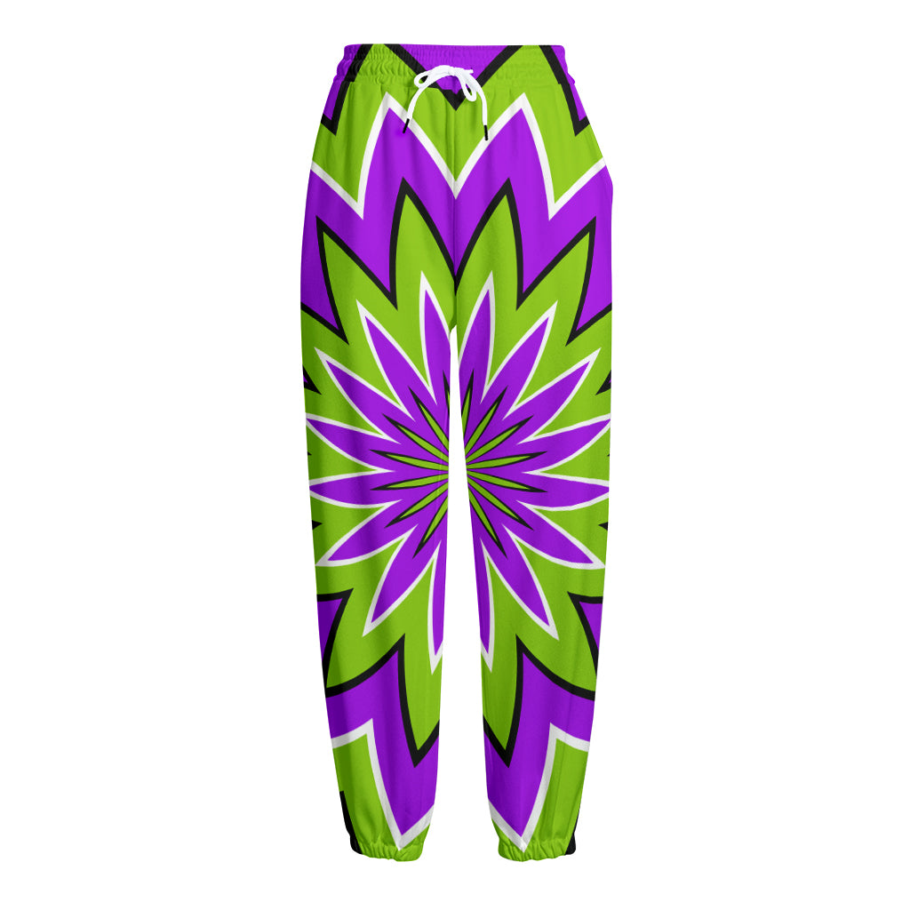 Green Flower Moving Optical Illusion Fleece Lined Knit Pants