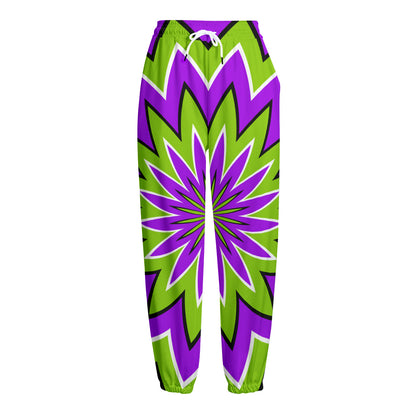 Green Flower Moving Optical Illusion Fleece Lined Knit Pants