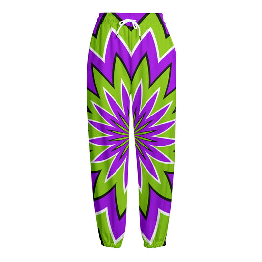 Green Flower Moving Optical Illusion Fleece Lined Knit Pants