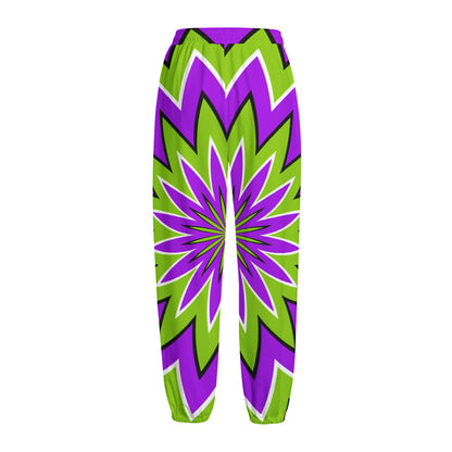 Green Flower Moving Optical Illusion Fleece Lined Knit Pants