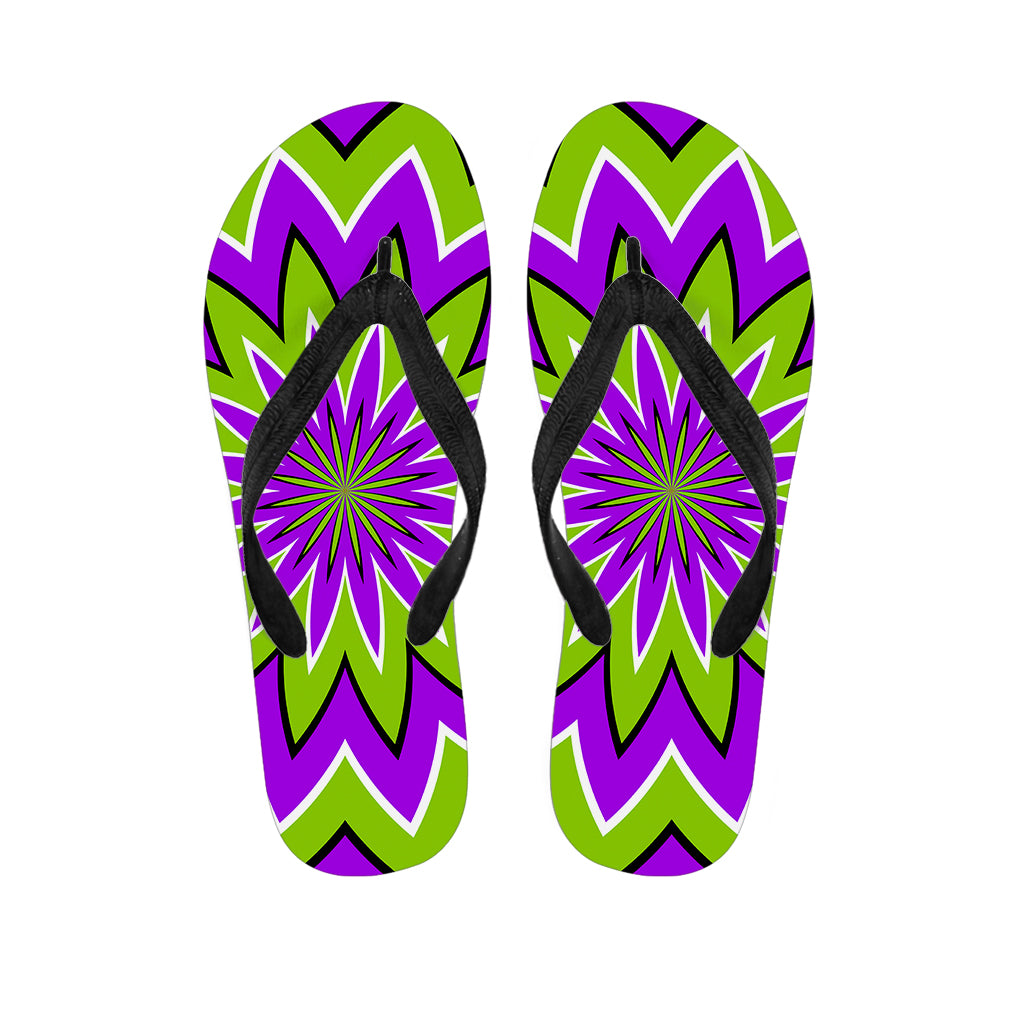 Green Flower Moving Optical Illusion Flip Flops