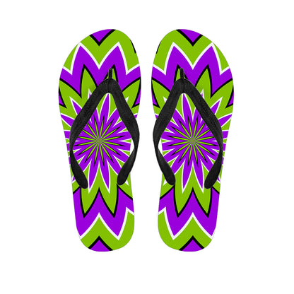 Green Flower Moving Optical Illusion Flip Flops
