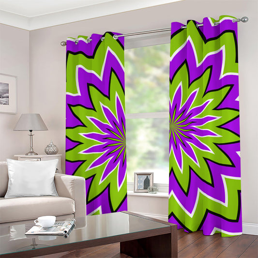 Green Flower Moving Optical Illusion Grommet Curtains