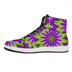 Green Flower Moving Optical Illusion High Top Leather Sneakers