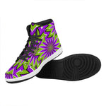 Green Flower Moving Optical Illusion High Top Leather Sneakers