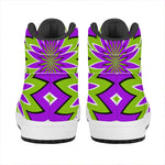 Green Flower Moving Optical Illusion High Top Leather Sneakers