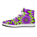 Green Flower Moving Optical Illusion High Top Leather Sneakers