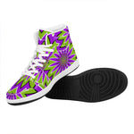 Green Flower Moving Optical Illusion High Top Leather Sneakers