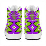 Green Flower Moving Optical Illusion High Top Leather Sneakers