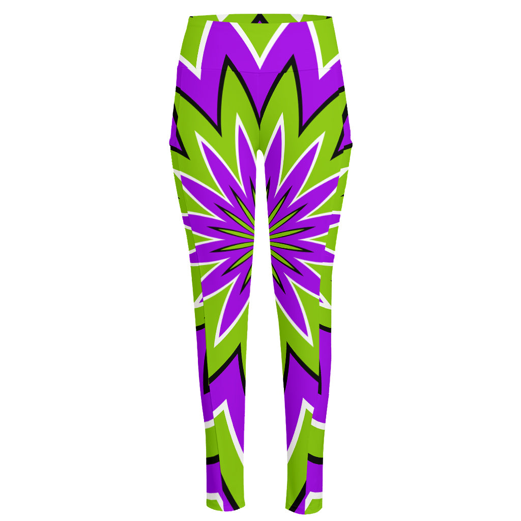 Green Flower Moving Optical Illusion High-Waisted Pocket Leggings