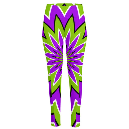 Green Flower Moving Optical Illusion High-Waisted Pocket Leggings